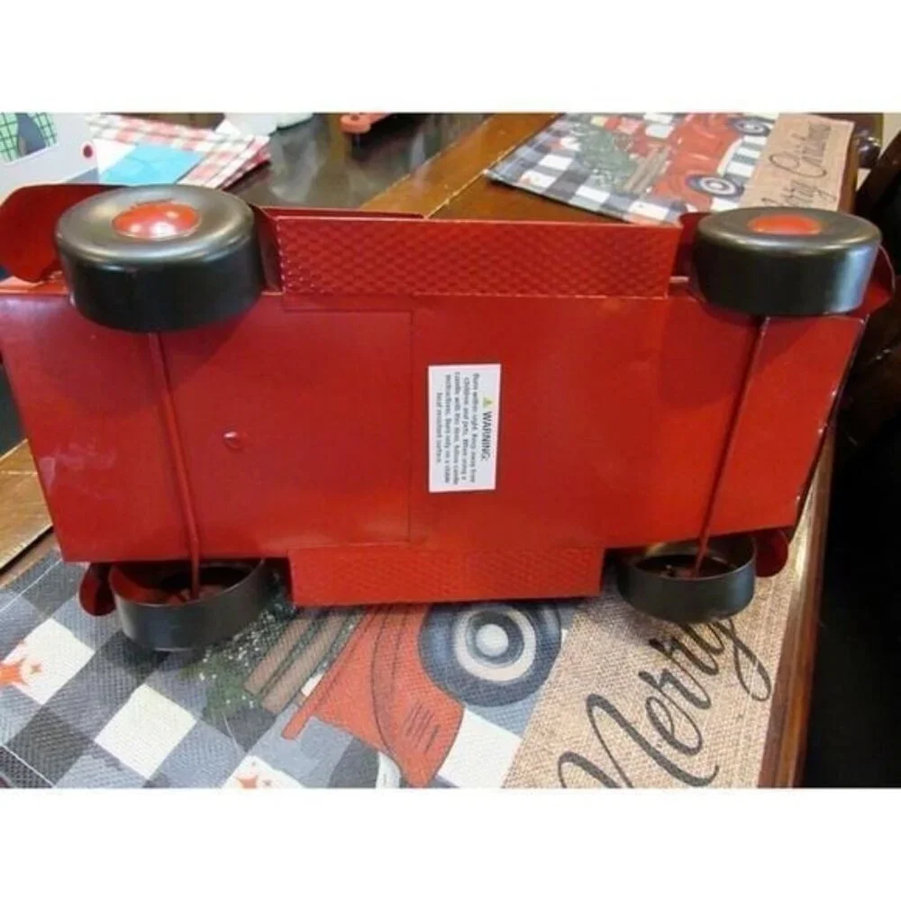 Red Christmas Truck Farmhouse Decor Candle Holder 12” Long Holiday